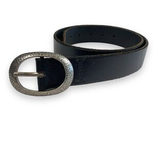 Fossil Leather Belt Womens Small Black Hammered Southwestern Boho Western